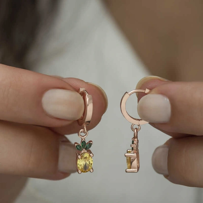 Kadın Gümüş Ananas Figür Meyve Küpe