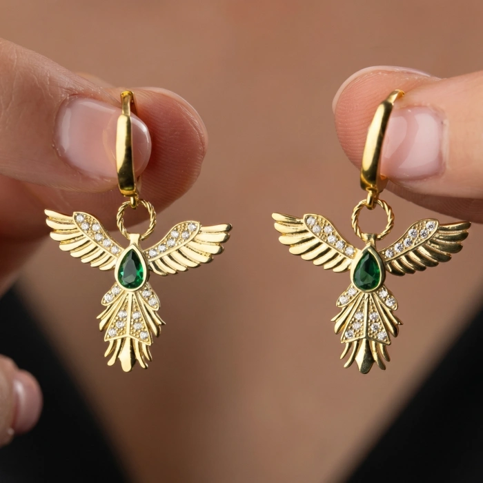 Kadın Gümüş Anka Kuşu Figürlü Gold Kadın Küpe