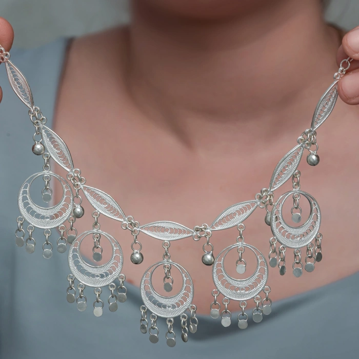 Kadın Gümüş Ay Dansı Telkari Kadın Kolye