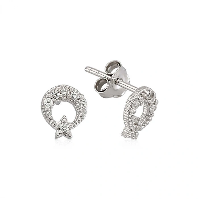 Kadın Gümüş Ay Yıldız Çivili Küpe