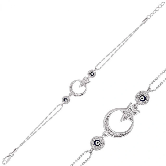 Kadın Gümüş Ay Yıldız Nazar Bayan Bileklik