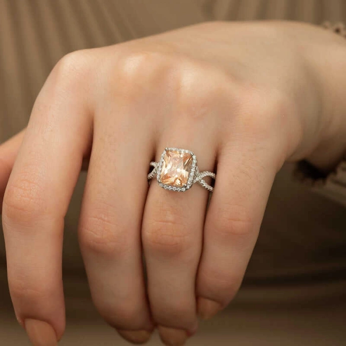 Kadın Gümüş Baget Kare Bayan Yüzük