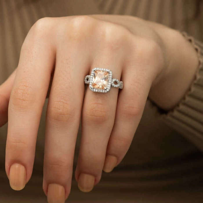 Kadın Gümüş Baget Kare Bayan Yüzük