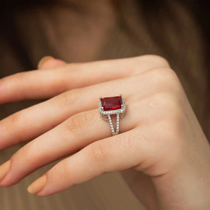 Kadın Gümüş Baget Kare Bayan Yüzük