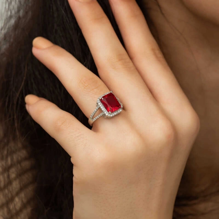 Kadın Gümüş Baget Kare Bayan Yüzük