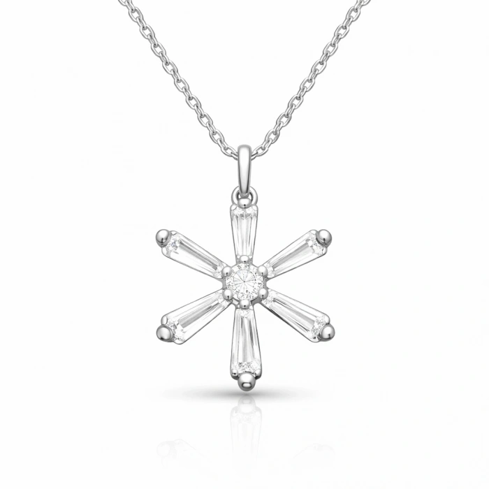 Kadın Gümüş Baget Taşlı Çiçek Kadın Kolye