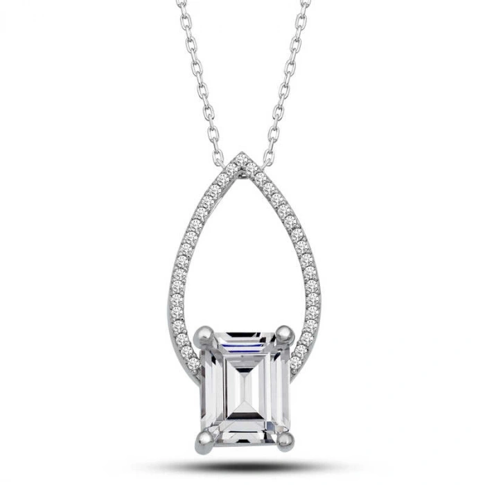 Kadın Gümüş Baget Taşlı Damla Kadın Kolye