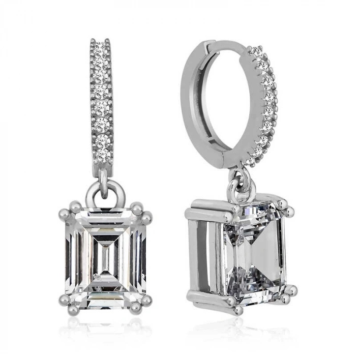 Kadın Gümüş Baget Taşlı Halka Küpe