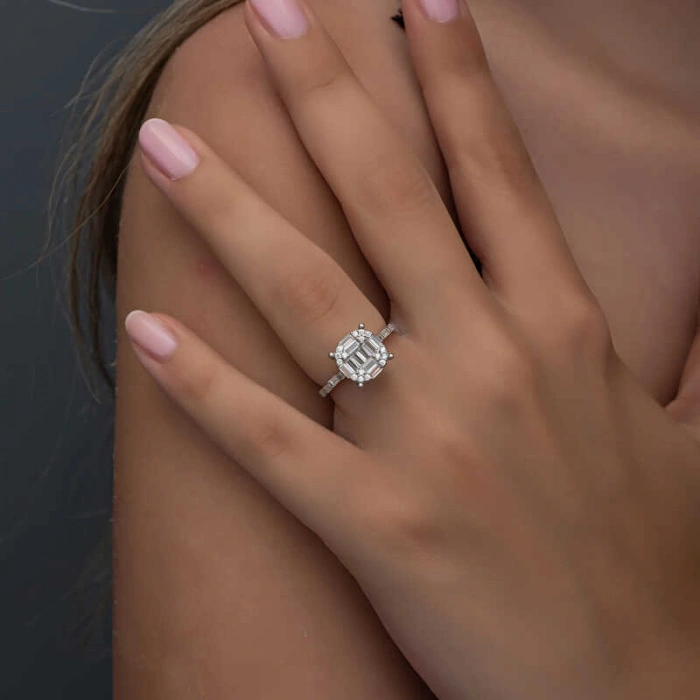 Kadın Gümüş Baget Taşlı Kadın Yüzük