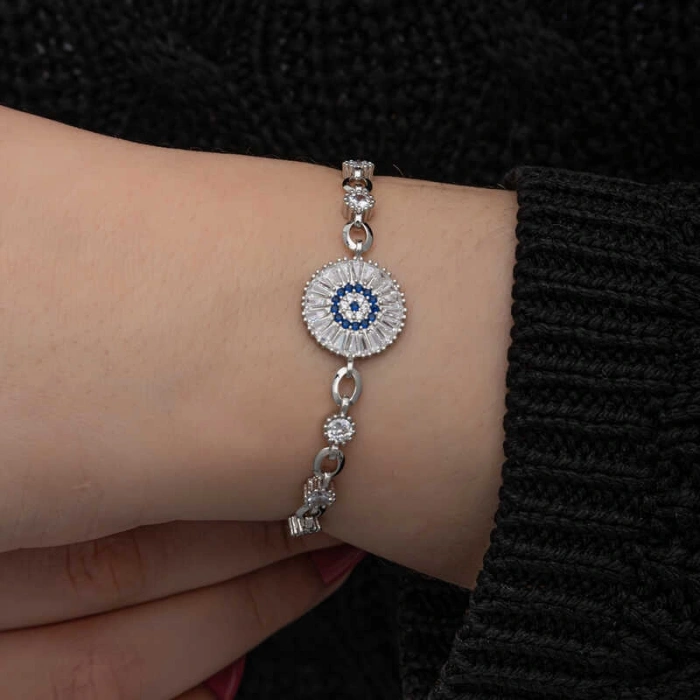 Kadın ​Gümüş Baget Taşlı Nazar Kadın Bileklik