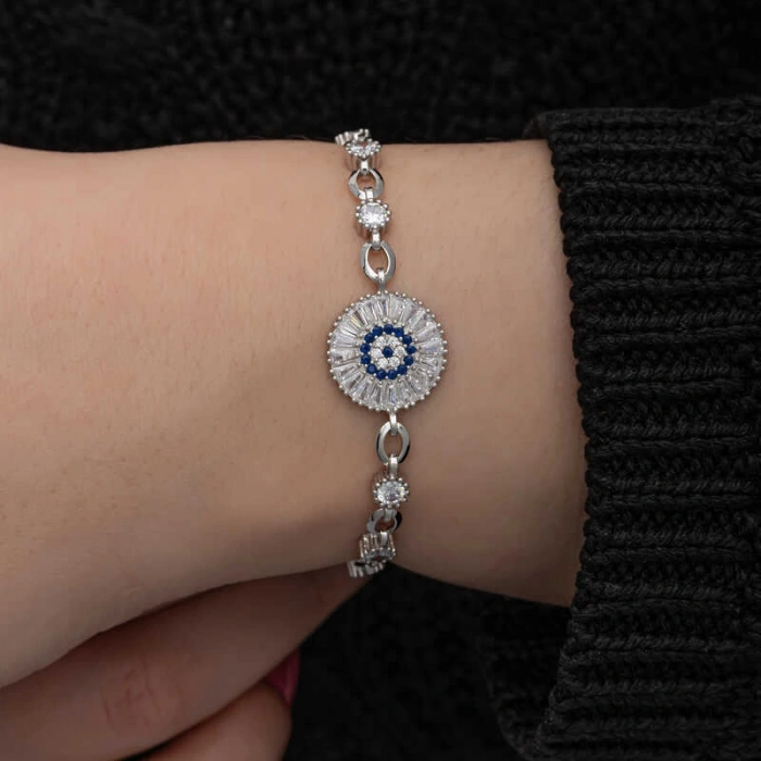 Kadın ​Gümüş Baget Taşlı Nazar Kadın Bileklik