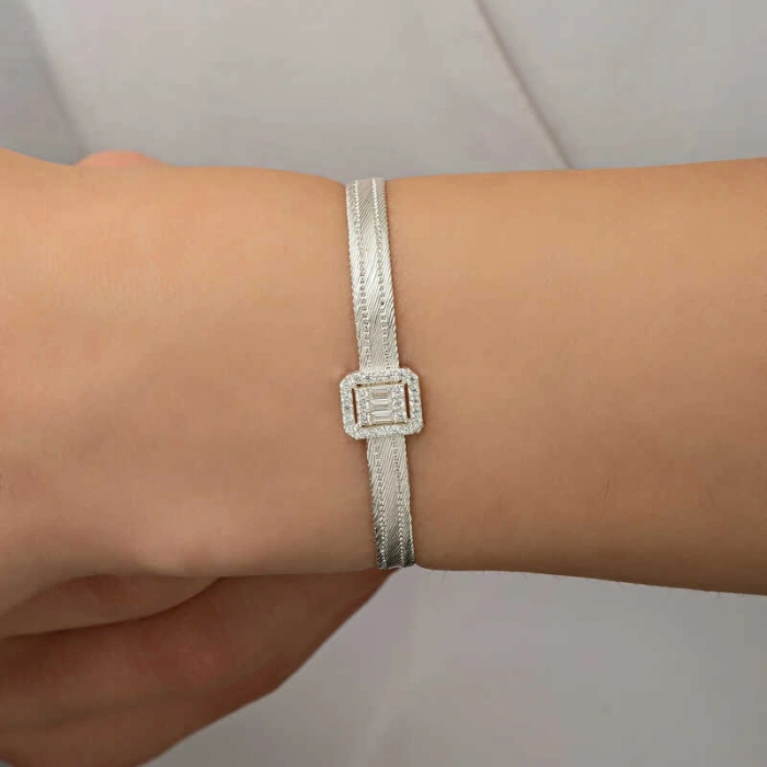 Kadın Gümüş Baget Taşlı Trabzon Hasır Kadın Bileklik