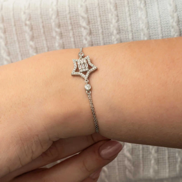 Kadın Gümüş Baget Taşlı Yıldız Kadın Bileklik
