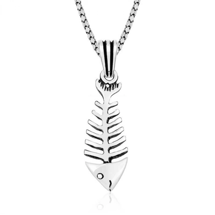 Kadın Gümüş Balık İskeleti Kolye