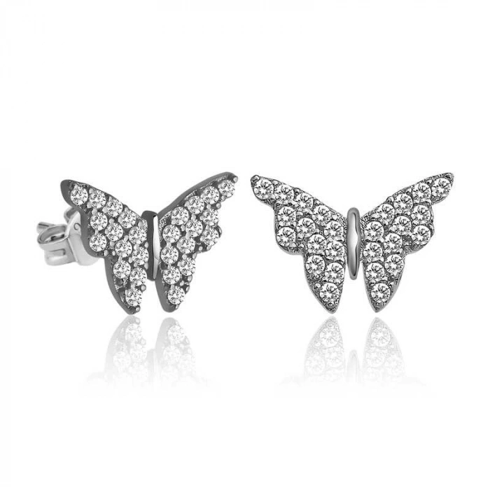 Kadın Gümüş Beyaz Kelebek Küpe