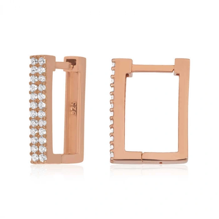 Kadın Gümüş Beyaz Taşlı Kare Küpe