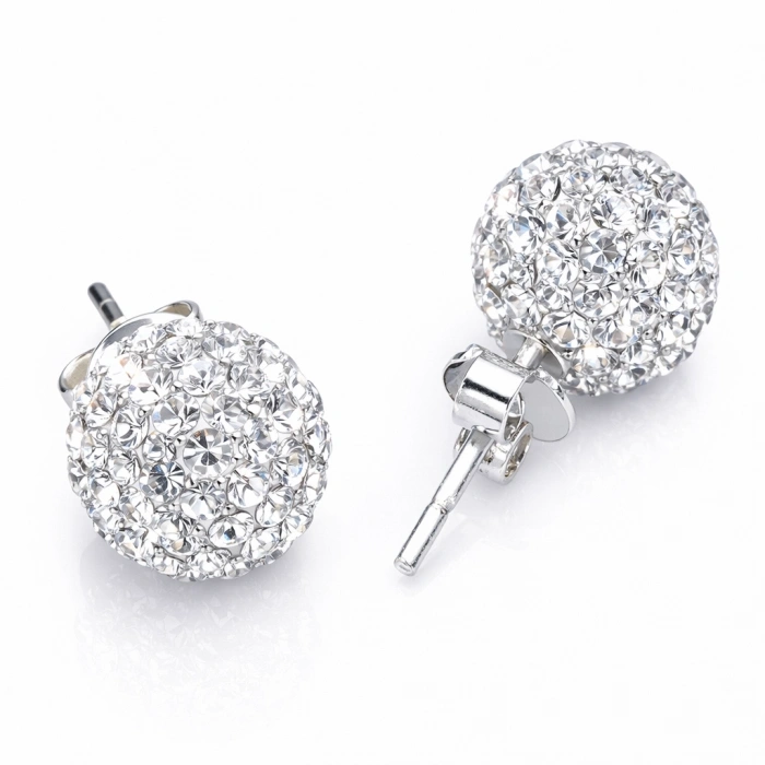 Kadın Gümüş Beyaz Taşlı Top Çivili Küpe