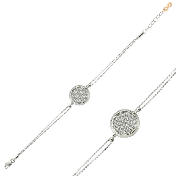 Kadın Gümüş Beyaz Taşlı Yuvarlak Bayan Bileklik