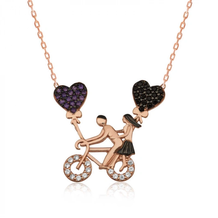 Kadın Gümüş Bisikletli Aşıklar Bayan Kolye
