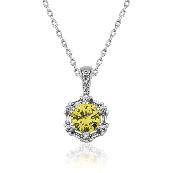 Kadın ​Gümüş Buğday Sarısı Baget Taşlı Bayan Kolye