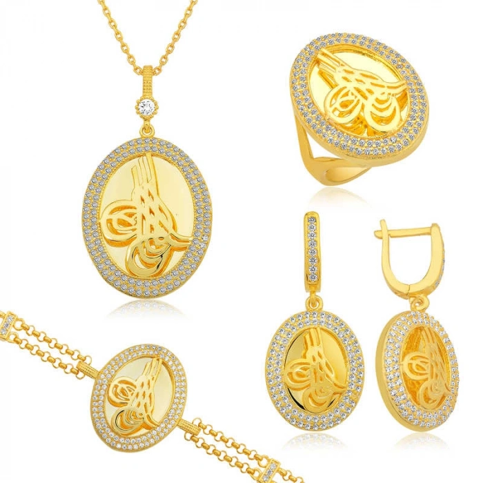 Kadın Gümüş Çerçeveli Tuğra Set