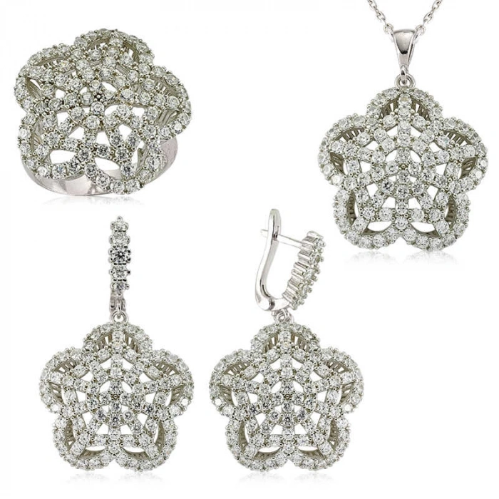 Kadın Gümüş Çiçek Bayan Set