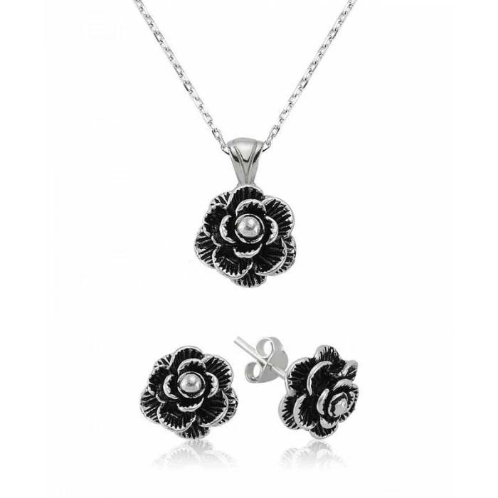 Kadın Gümüş Çiçek Bayan Set