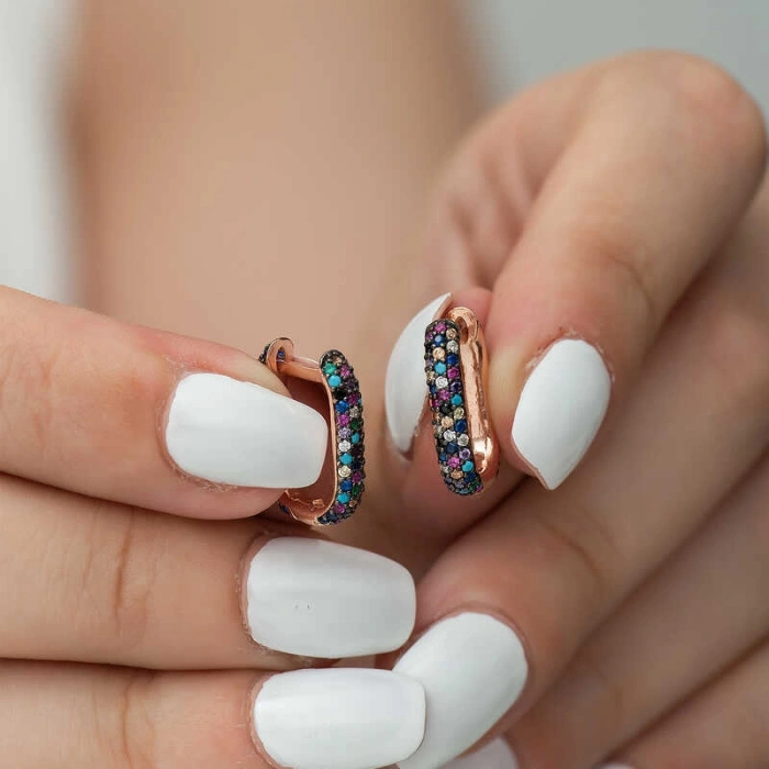 Kadın Gümüş Çift Taraflı Mix Taşlı J Bayan Küpe