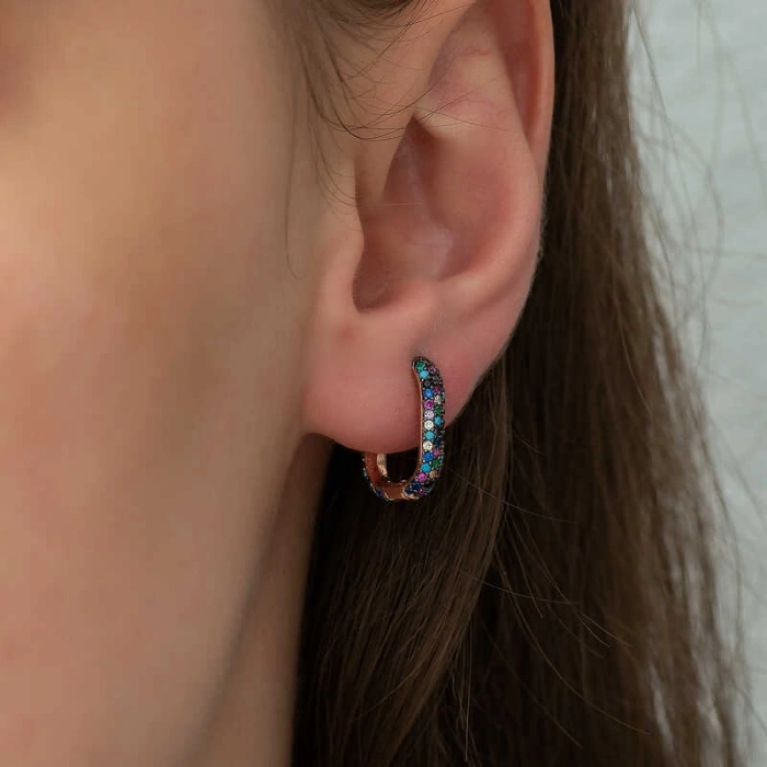 Kadın Gümüş Çift Taraflı Mix Taşlı J Bayan Küpe