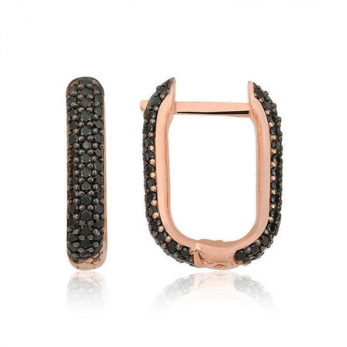 Kadın Gümüş Çift Taraflı SiyahTaşlı J Bayan Küpe