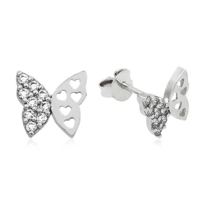 Kadın Gümüş Çivili Kelebek Küpe