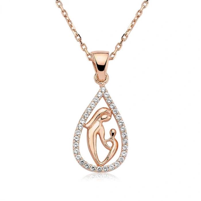 Kadın Gümüş Damla Anne Çocuk Kolyesi