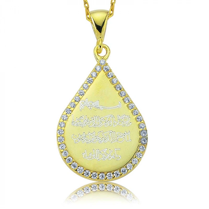 Kadın Gümüş Damla Nazar Duası Bayan Kolye