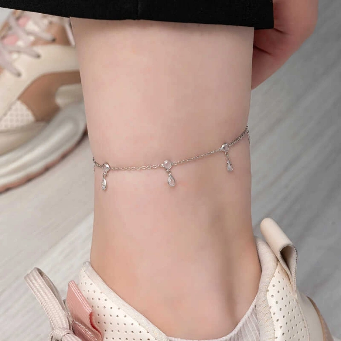 Kadın Gümüş Damla Zirkon Taşlı Halhal