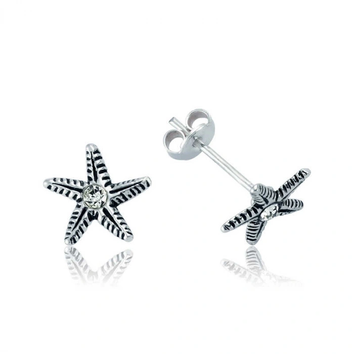 Kadın Gümüş Deniz Yıldızı Çivili Küpe