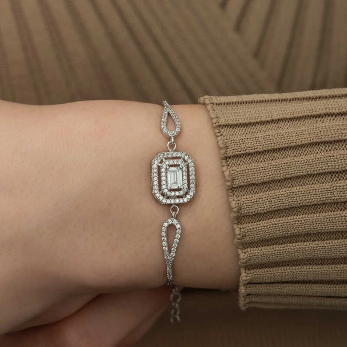 Kadın ​Gümüş Dikdörtgen Baget Bileklik