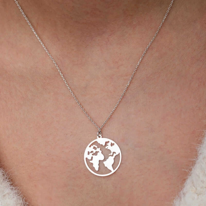 Kadın Gümüş Dünya Kadın Kolye