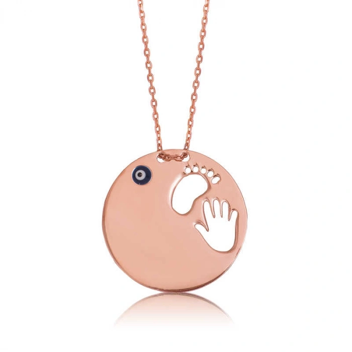 Kadın Gümüş El Ayak İzi Anne Bayan Kolye