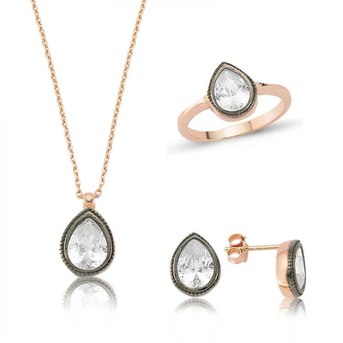 Kadın Gümüş Elmas Model Damla Bayan Set