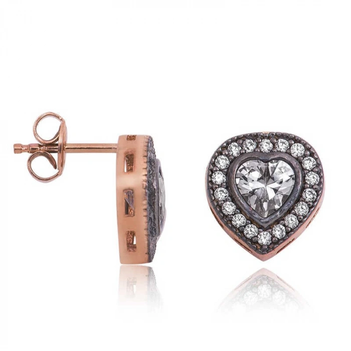 Kadın Gümüş Elmas Montür Kalpli Bayan Küpe