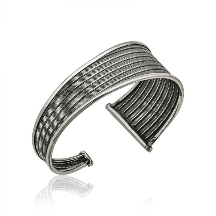 Kadın Gümüş Eskitme Desenli Bayan Bilezik