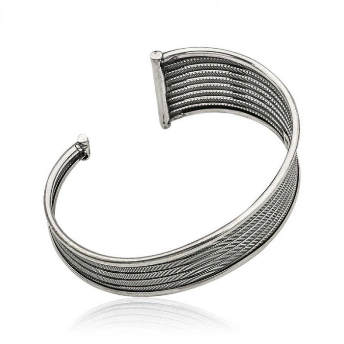 Kadın Gümüş Eskitme Desenli Bayan Bilezik