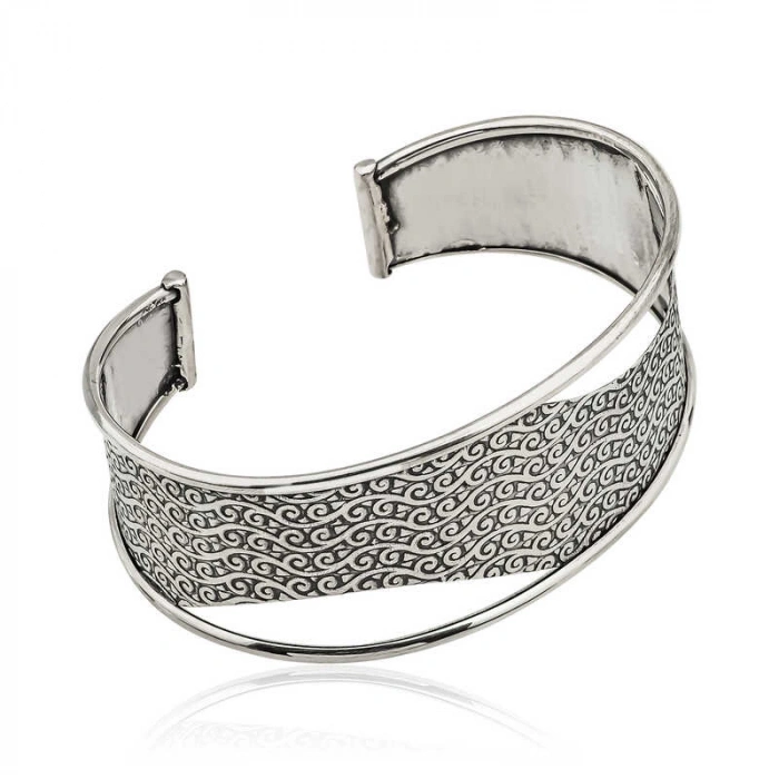 Kadın Gümüş Eskitme Desenli Bayan Bilezik