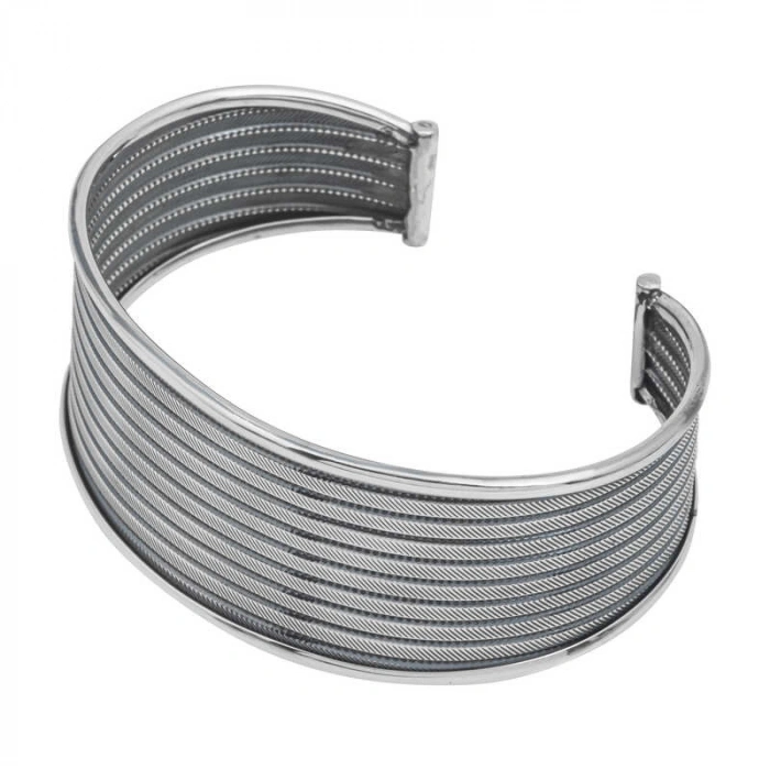 Kadın Gümüş Eskitme Desenli Kadın Bilezik