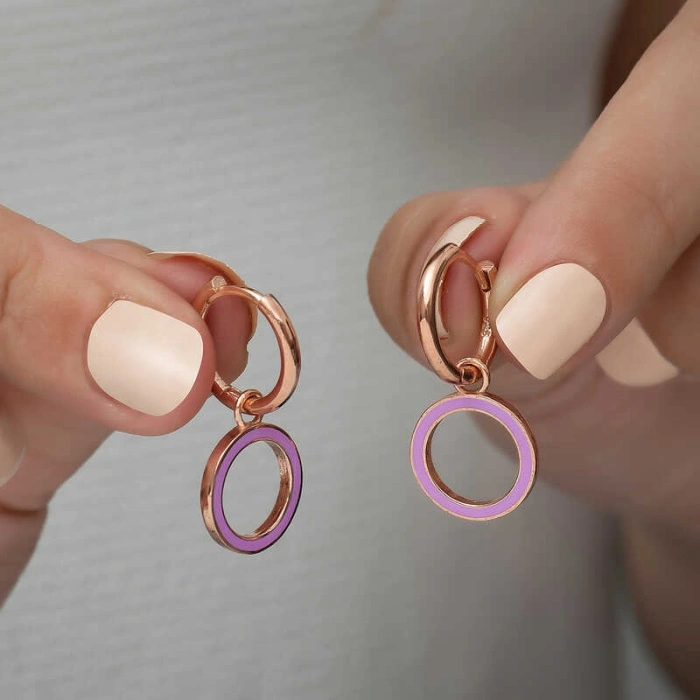 Kadın Gümüş Fosforlu Lila Oval Küpe