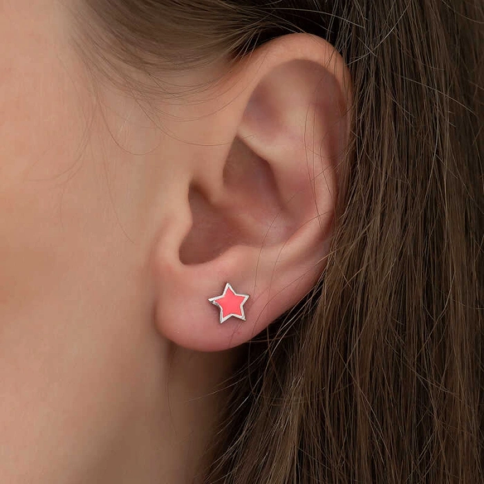 Kadın Gümüş Fosforlu Pembe Yıldız Küpe