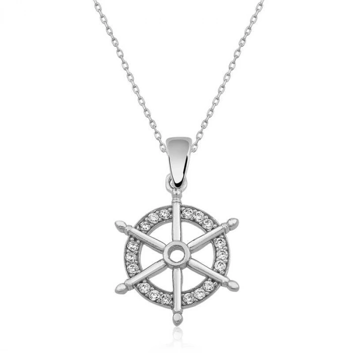Kadın Gümüş Gemi Dümeni Kolye