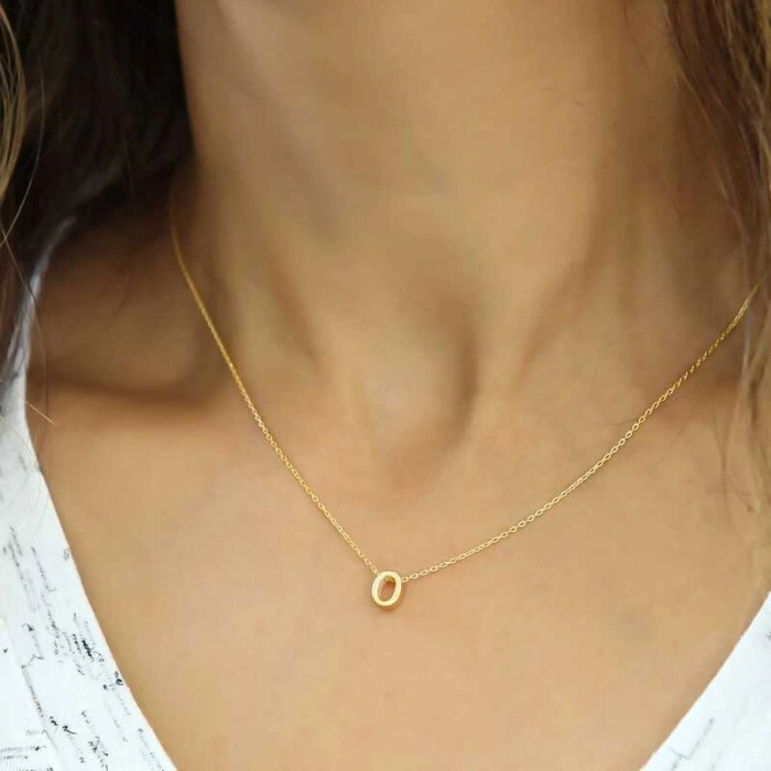 Kadın Gümüş Gold 3 Boyutlu Harf O Bayan Kolye