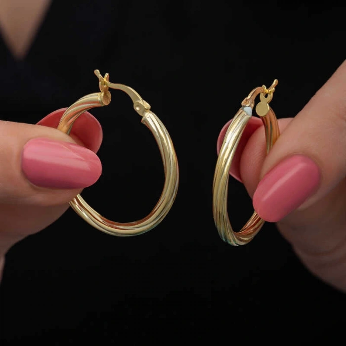 Kadın Gümüş Gold 3 mm Burgu Şarnel Küpe