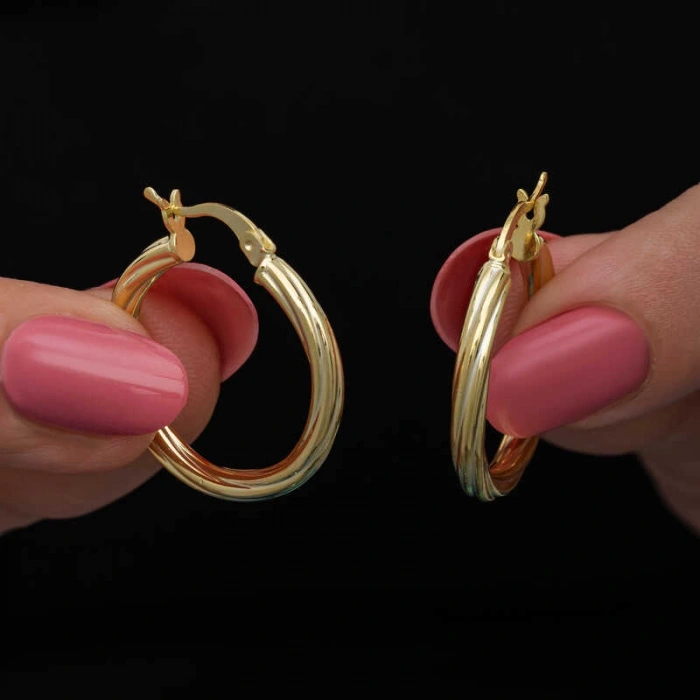 Kadın Gümüş Gold 3 mm Burgu Şarnel Küpe